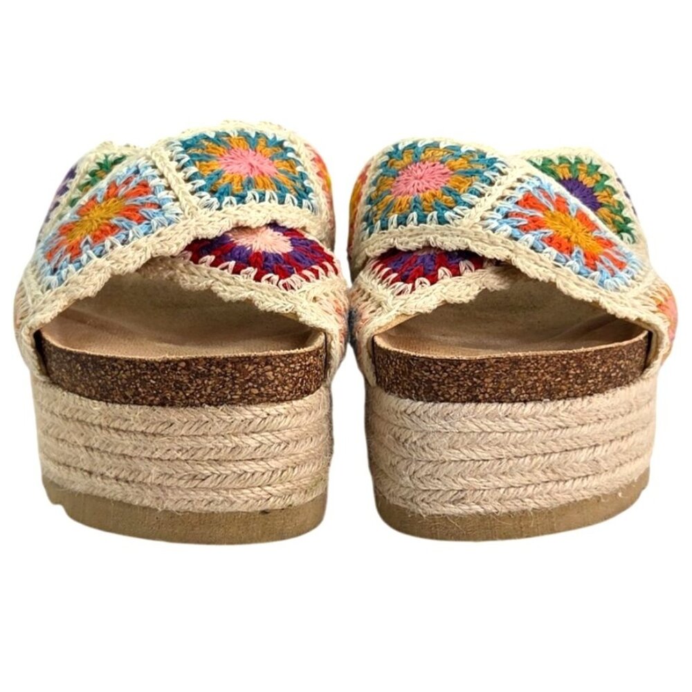 Dirty Laundry Plays Floral Crochet Platform Cork Wedge Espadrilles 7.5 Womens - Picture 3 of 9
